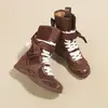 Botas de Boxe Retrô para Mulheres 2025 Novas Botas de Caminhada para Exterior Estilo Marrom Maillard Botas de Cano Médio com Elevação Interna