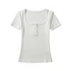 Camiseta básica de manga corta con cuello cuadrado para mujer, estilo Spice Girls, de verano 2024