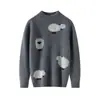 Suéter de Lã Jacquard de Cordeiro com Gola Alta Curta Infantil para Meninos e Meninas, Camada Base de Tricô Fofa de Ovelhas para Bebês para Outono e Inverno