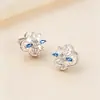 Pendientes de Zirconia con Flores Azules Frescas Pequeñas para Mujer 2026, Clips para Orejas de Perla, Estilo Súper Hermoso, Único y Versátil
