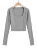 Estilo Europeu e Americano Gola Quadrada Suéter de manga comprida Mulheres 2023 Design Outono Sense Cuff Split Slim-fit Spice Girl Bottoming Top
