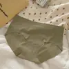 Roupa íntima feminina sem costura, Seda gelada, Cintura média, Cor sólida de verão, Com letras, Forro respirável, Seda gelada, Confortável, Alta elasticidade, Confortável, Calcinha
