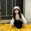 Conjunto de Sudadera con Capucha de Terciopelo para Niñas Otoño e Invierno, Lindo Top con Estampado Decorativo de Orejas de Lazo Estéreo y Pantalones de Campana