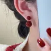 Pendientes de Borla con Forma de Gota de Agua y Pétalo Completamente Incrustados en Diamantes, Estilo Moda de la Industria Pesada Europea y Americana, Pendientes Calientes Festivos Otoño e Invierno Rojo Ankora