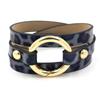 Pulsera Pulsera Europea y Americana Nuevo Anillo Dorado Envuelto de Tres Círculos Estampado de Leopardo Cuero PU Joyería de Moda Japonesa y Coreana