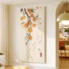 Pintura a Óleo Original Pintada à Mão Estilo Madeira Natural Cremoso Caqui Ruyi Pintura Decorativa para Hall de Entrada Pinceladas de Mestre Pintura de Peixe Koi Pendurado na Parede