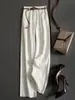 Viene con cinturón, algodón y lino, nuevo estilo verano 2026, versátil para ir al trabajo, holgado y cómodo, adelgazante, pantalones de pierna recta de cintura alta para mujer