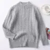 Suéter de lã infantil para meninos e meninas, suéter com zíper parcial e gola alta em tricô trançado, blusa de tricô pullover espessa para outono e inverno para crianças mais velhas
