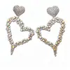Pendientes Huecos con Forma de Corazón Tachonados con Diamantes, Estilo Transfronterizo Europeo y Americano, Pendientes Exagerados de Nicho, Pendientes de Lujo Ligero de Gama Alta al por Mayor