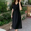 /Vestido Francés de Talla Grande con Escote en V Reductor de Edad para Mujer, Nuevo Diseño de Verano con Cintura Ceñida y Efecto Adelgazante, Vestido Largo