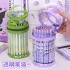 Estuche redondo transparente simple en stock, caja de lápices de alta estética, portalápices transparente de gran capacidad para estudiantes, caja de almacenamiento de papelería
