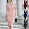 Vestido ajustado de cuello en V de manga larga con pliegues y abertura lateral, transfronterizo de Amazon europeo y americano