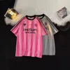 2024 Verano Deportivo Estampado a Rayas Cuello Redondo Camiseta de Fútbol Manga Corta Capa Base Holgada Versátil Secado Rápido