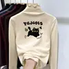 Camiseta Base de Peluche Doble Cara para Niña Otoño/Invierno Estilosa Manga Larga Cuello Medio Alto Fruncido Top Cálido