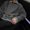 Suéter Vintage Falso de Dos Piezas Cuello en V Gris Oscuro Cuello Solapa Ins Pesado Perezoso Tejido Suelto Top Chaqueta Capa Base