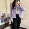 Abrigo Estilo Chanel Morado Francés para Mujer Primavera y Otoño 2025 Nuevo Retro de Alta Gama Manga Larga Suelto Top Amarillo