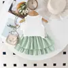 Comercio Exterior Transfronterizo Verano Europeo y Americano Trajes Lindos para Niñas Pequeñas y Medianas con Decoración de Lazo Tops sin Mangas + Faldas Tutú