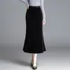 Saia de peixe preta, elegante e simples, nova coleção outono 2026, cintura alta, modeladora, comprimento médio, saia lápis