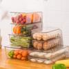 Caixa de armazenamento para geladeira com tampa, duas divisórias, alta permeabilidade, alça longa, cozinha, grau alimentício, PET, alta capacidade, caixa de armazenamento para frutas e vegetais