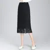 Elegante Saia de Renda Preta Feminina Nova Primavera 2025 Cintura Alta Linha A Quadril Comprimento Médio Justa One-Step