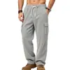 Calça casual de veludo cotelê para comércio exterior 2026 outono e inverno vintage folgada workwear multi-bolsos com cordão cor sólida