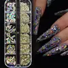 Conjunto de Caixa de Pedrarias para Nail Art Transfronteiriço, Pedrarias de Formato Irregular com Fundo Plano, Pedrarias Redondas Pequenas com Fundo Plano, Decoração de Unhas com Pedrarias Completas Brilhantes, Pacote de Materiais de Formato Irregular