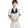 Camisa de Manga Corta para Mujer, Nuevo Estilo Verano 2026, Talla Grande, Solapa Estilo Francés, Texturizada, Gama Alta, Top de Gasa de Nicho