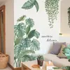 BRUP Calcomanía de Pared de Planta Montera Verde Acuarela Estilo Nórdico Decoración de Pared para Sala de Estar del Hogar Calcomanía Autoadhesiva ZN4868N