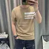 Suéter redondo de manga corta simple y versátil para hombre, camiseta interior de punto, nueva camiseta fina de media manga para hombre primavera 2025