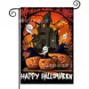 Bandeira Popular de Jardim para Halloween da Amazon Rosto de Fantasma de Abóbora Impresso Material de Linho Bandeira de Decoração para Jardim Externo