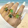 Joyería Yongge Estilo Francés Lujo Ligero Gama Alta Anillo de Perlas Florales Transfronterizo Dulce Colorido Set de Anillos Esmaltados