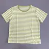 Camiseta transpirable de manga corta a rayas clásica para mujer, nuevo estilo de verano, cuello redondo básico, corte holgado, top casual versátil