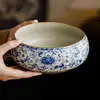Cuenco de Cerámica Ru Kiln Hecho en Fábrica para Lavar el Té con Diseño de Loto, Accesorios para Juego de Té Kung Fu Casero, Recipiente para Residuos de Té, Lavabo