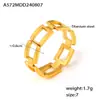 Anillo de empalme cuadrado geométrico Hepburn Wind, nuevo, de acero de titanio chapado en oro de 18 quilates, con diseño de nicho, sensación de apertura, venta al por mayor
