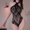 Lencería Sexy Puro Deseo Bikini Sexy Uniforme Ajustado de Malla Tentación Transparente Atuendo para Discoteca Hueco No Necesita Quitarse