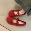 Estilo Fada Gentil 2026 Novo Verão Sapatos Mary Jane Elegantes de Bico Baixo para Mulheres com Laço, Bico Redondo, Solado Plano, Sapatos Baixos