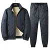 Novo conjunto masculino de três peças quentes para outono e inverno, atacado transfronteiriço: Jaqueta colete de lã de cordeiro com gola alta e calça de algodão ultrassônico