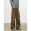 Pantalones de trabajo de pana para hombre, estilo retro americano, modernos, con pinzas, múltiples bolsillos, corte holgado, diseño de pierna recta, pantalones largos casuales versátiles para primavera y otoño