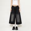 Verão Americano Retrô Solto Petite Desgastado Três Quartos Jeans Feminino Design High Street Perna Larga Calças 7/8 Verão Cruz