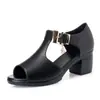 Moda primavera y verano boca de pez hebilla de una línea metal tacón medio bajo lateral bajo sandalias y chanclas casuales para mujer talla 35-41