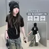 Conjunto de Dos Piezas para Niñas 2026 Verano Nuevo Camiseta de Manga Corta y Jeans Anchos Estilo Americano Desgastados Moderno