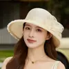 Novo Chapéu de Sol de Organza Estilo Hepburn para Mulheres, Circunferência da Cabeça Grande, Plissado, Elegante, Emagrecimento Facial, Chapéu de Mãe, Chapéu de Pescador Floral