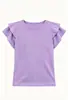 Camiseta de manga corta de color liso para niña, nueva de verano, personalizada para comercio transfronterizo, top con volantes de cuello redondo estilo coreano, camisa versátil de manga corta
