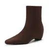 Botines cortos para mujer, Chelsea con plataforma interior, estilo más vendido otoño/invierno 2026, gamuza, tacón grueso, botines, con una impresionante punta cuadrada