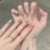 Uñas postizas de gel para manicura francesa con diseño de ojo de gato degradado dulce, las más vendidas en Xiaohongshu, con pedrería, blanqueadoras