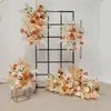 Placa de fundo vermelho para casamento palco floral fileira de flores de palco placa KT floral flor amarrada fileira de flores de banquete de casamento flor artificial