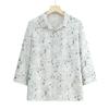 Camisa de verão para meia-idade e idosos, feminina, fina, mãe, conjunto de duas peças de verão, senhora, lapela, manga de sete quartos, blusa de vovó