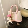 Bolsa de Lona de Gran Capacidad para Mujer, Versátil de Verano 2026, Nueva Bolso Cruzado Casual, Bolso Cubo de Bloques de Color de Moda