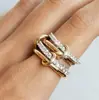 Anillos Apilables de Múltiples Capas con Diamantes Completos Microincrustados de Circonita Entrelazados de Comercio Exterior Europeo y Americano Exclusivamente para Comercio Electrónico Transfronterizo