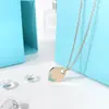 Colar Corrente Clavícula Tricolor Pingente Coração de Pêssego Gota de Óleo Azul e Verde Diário Love Ripple Splash de Água